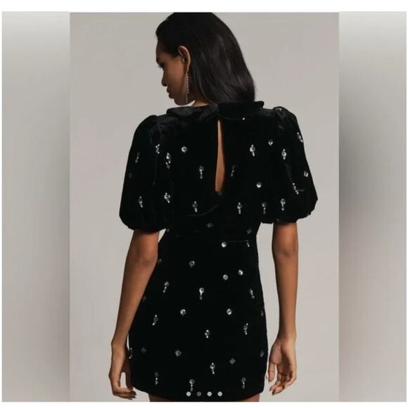 Anthropologie's Maeve Short-Sleeve Embellished Velvet Mini Dress - Picture 3 of 14